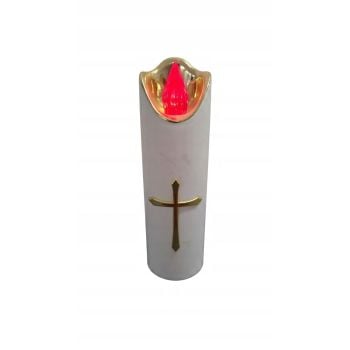 Wkład LED do znicza Krzyż złoty, biały, żywy płomień, 17 cm