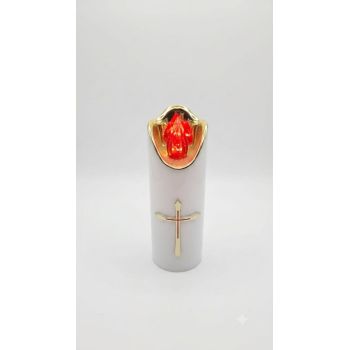 Wkład LED do znicza Krzyż złoty, biały, żywy płomień, 15 cm